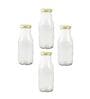 (Set of 4) 500ml Glass Bottle with Airtight Leak-Proof Cap   Milk, Juice, Water, Shakes, Fridge Storage, Outdoor (Transparent)