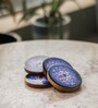 (Set Of 4) Blue & Black Nebula Acacia Wood Coaster with Enamel