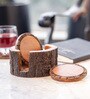 (Set Of 4) Rustic Charm Acacia Wood Coasters with Holder