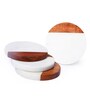(Set of 4) Vintage Round Handmade Marble & Acacia Wood Coaster Set