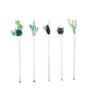 (Set Of 5) Green Glass Cactus Shaped Stirrers