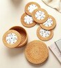 (Set of 6)  3.9 Inch Rattan Coasters with Storage Box (Brown)