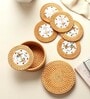 (Set of 6) 3.9 Inch Dia Rattan Coasters with Storage Box (Brown)