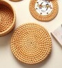 (Set of 6) 3.9 Inch Dia Rattan Coasters with Storage Box (Brown)