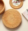(Set of 6) 3.9 Inch Rattan Coasters with Storage Box (Brown)