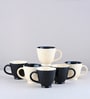 (Set Of 6) Animal Bone Ash Free Stoneware Tea Cups (Black & White)
