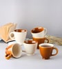 (Set Of 6) Animal Bone Ash Free Stoneware Tea Cups (Brown & White)