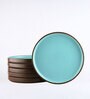 (Set Of 6) Brown & Blue Stoneware Quarter Plates
