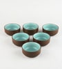 (Set Of 6) Brown & Blue Stoneware Small Bowl
