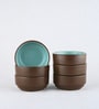 (Set Of 6) Brown & Blue Stoneware Small Bowl