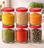 (Set of 6) Classic Collection 1 Ltr Round Shape Glass Storage Jars with Plastic Lid