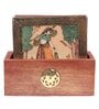 (Set of 6) Ethinic Gomati Printed Wood Table Coaster & Stand with Brass Border (Brown)