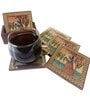 (Set of 6) Ethinic Gomati Printed Wood Table Coaster & Stand with Brass Border (Brown)
