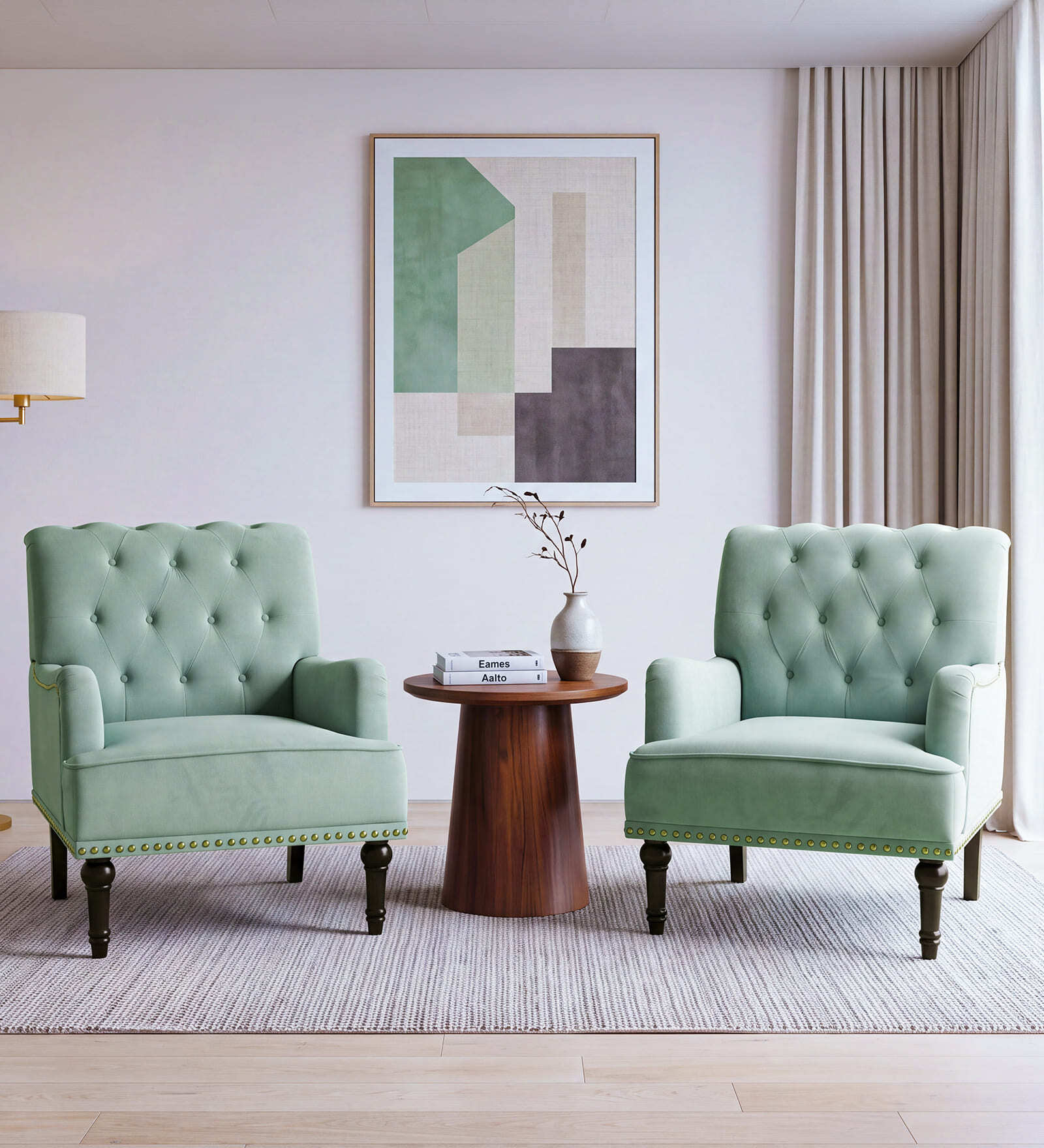 Tufted chair In Blue Colour (Set Of 2) Tufted chair In Blue Colour (Set Of 2)