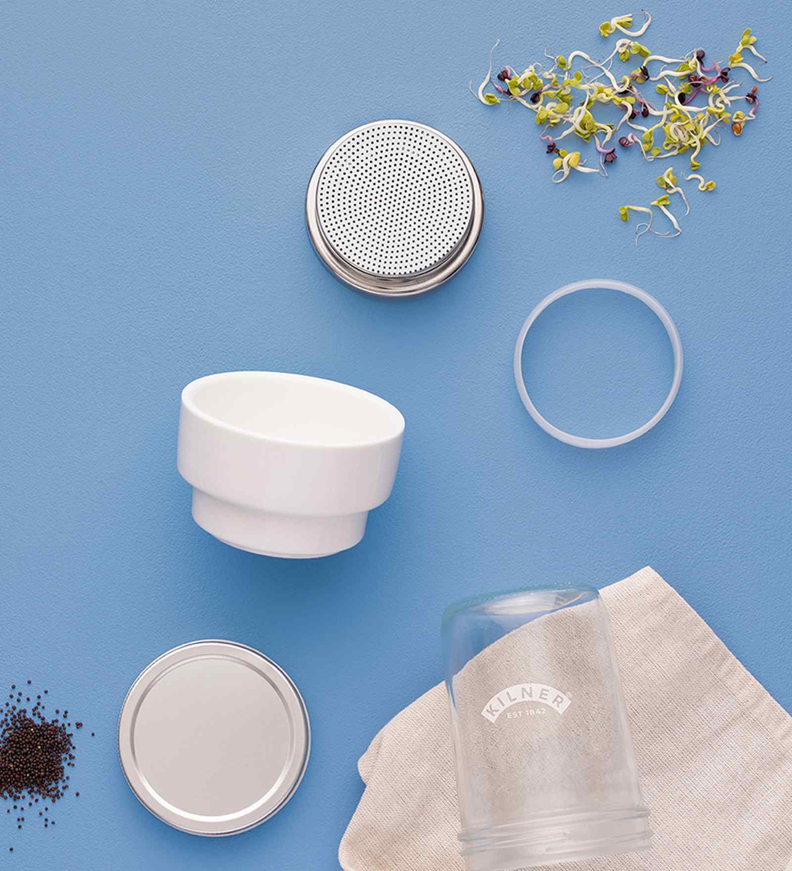 0.5 Ltr Sprouting Glass Jar with Stainless Steel Lid And Ceramic Base