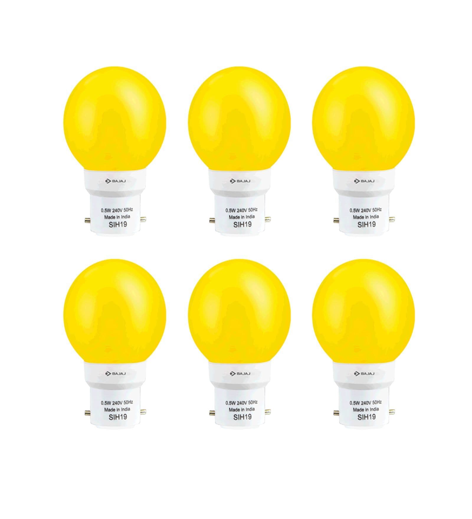 0.5 W Round B22 LED Bulb (Yellow, Pack of 6)