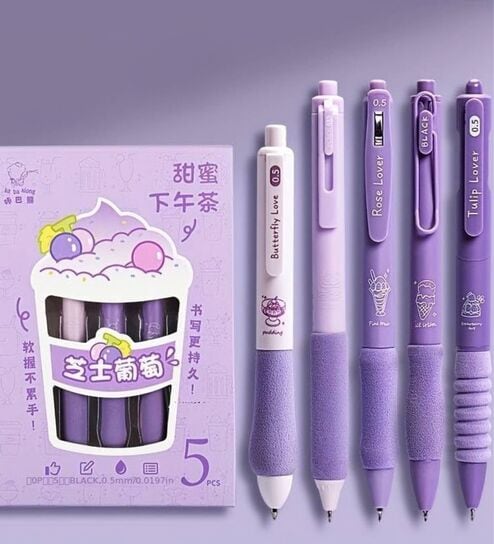 Ice Cream Theme Gel Pens Soft Grip Set of 5 Blue Ink (0.5mm)