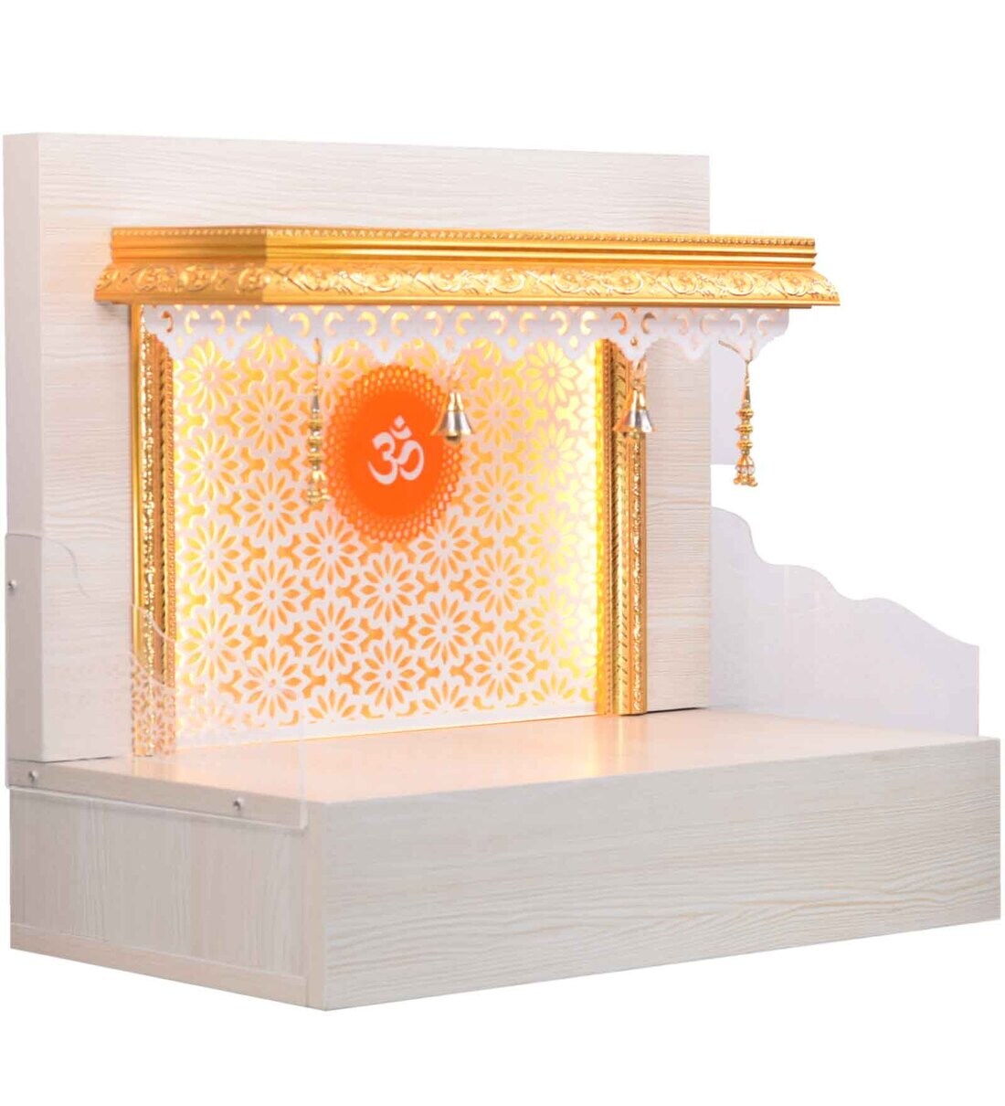 Buy The Mandir Store Shubh Pinewood Finish LED Mandir With Storage ...