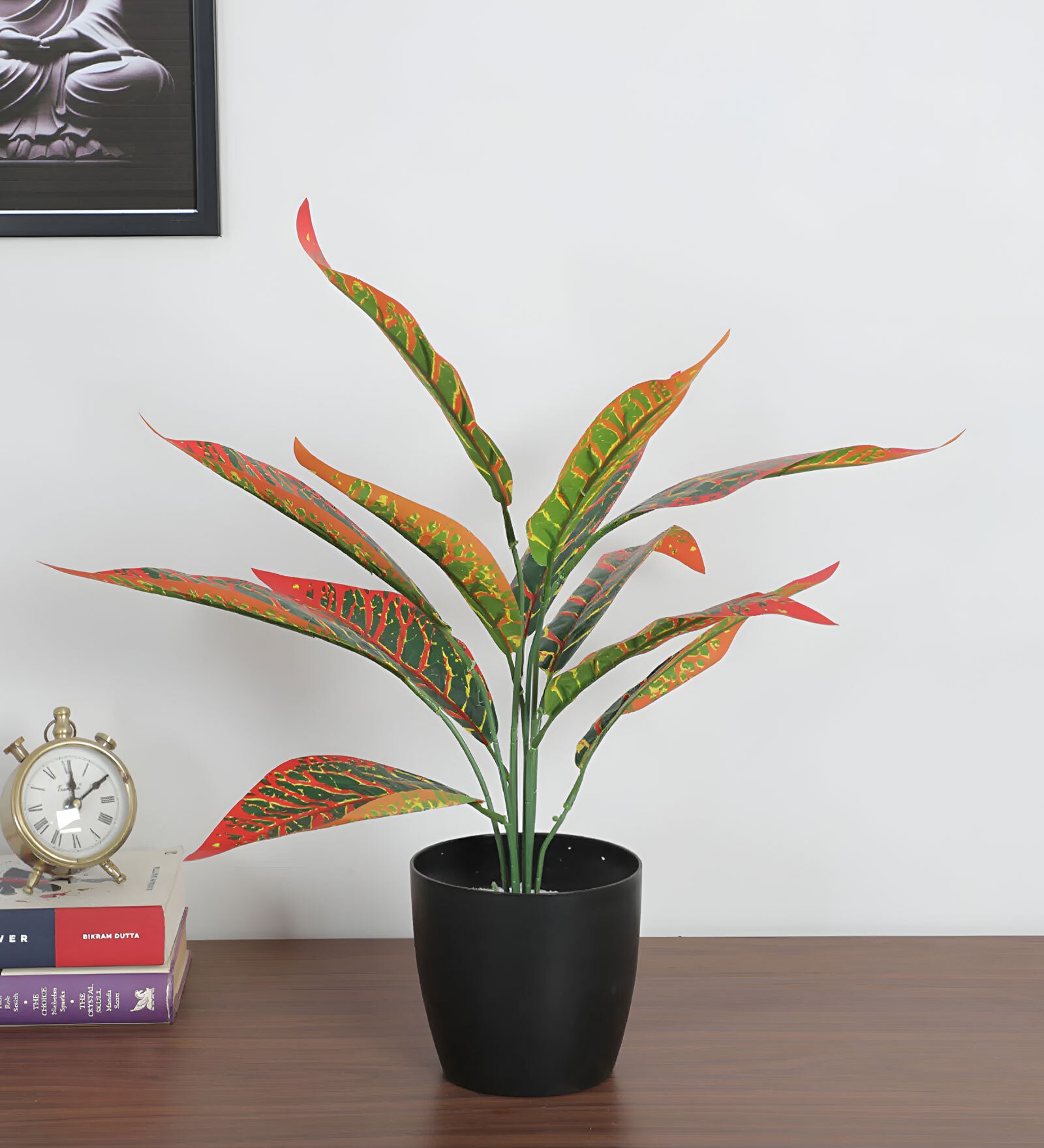 1.6Ft Artificial Red Croton Plants with Black Pot
