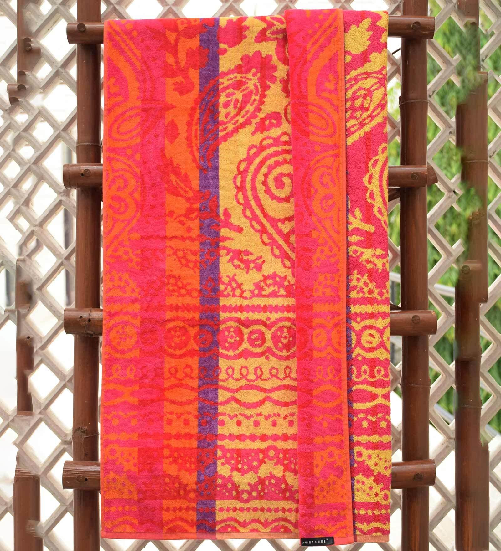 Buy Multicolor Patterned 390 GSM Cotton Bath Towel by AVI Living at 34