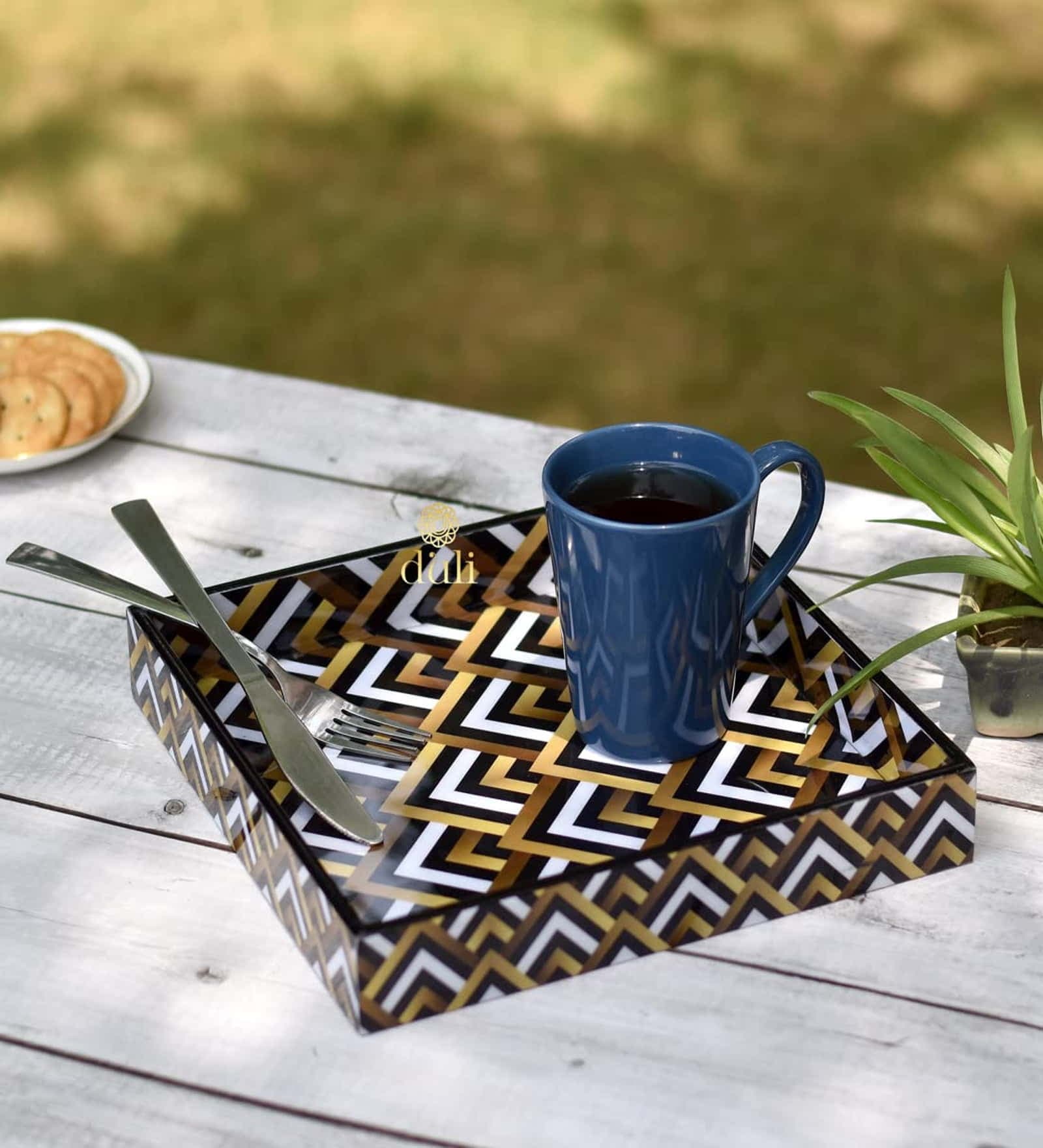 Brown Engineered Wood Square Serving Tray