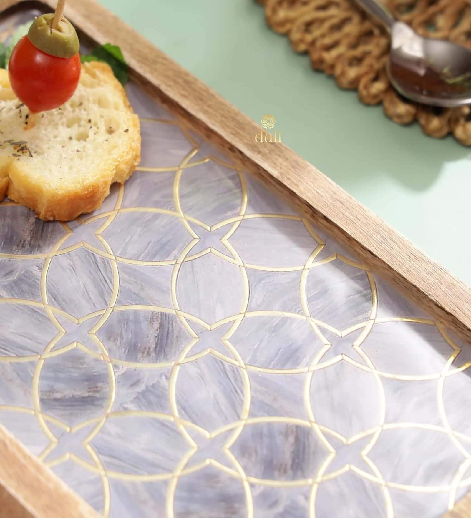 Purple Engineered Wood Rectangle Serving Tray