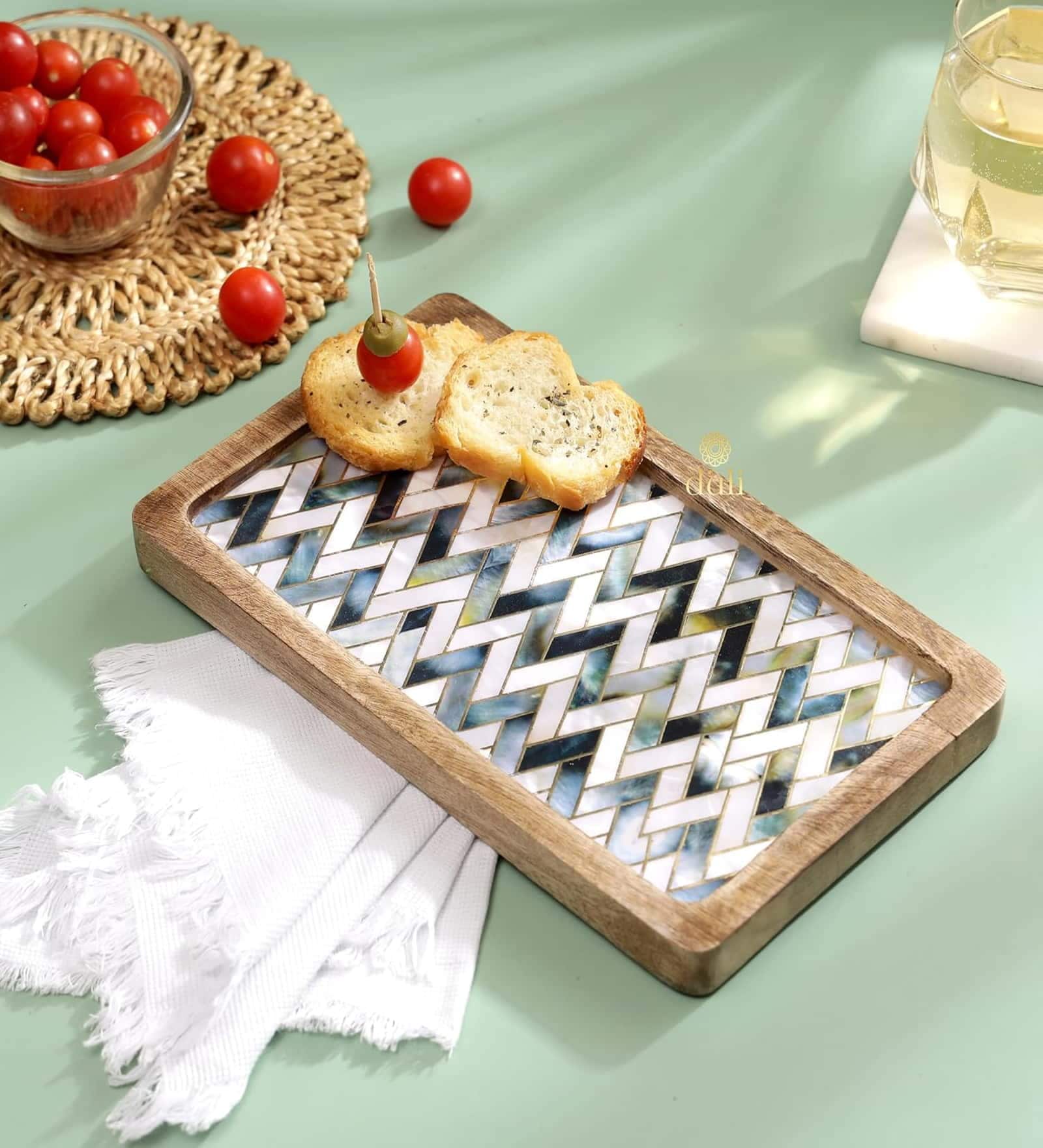 White Engineered Wood Rectangle Serving Tray