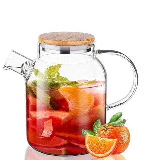 1.8 Litre Glass Water Jug with Lid   Hot/Cold Pitcher, Ice Tea, Milk, Juice Carafe (Transparent)