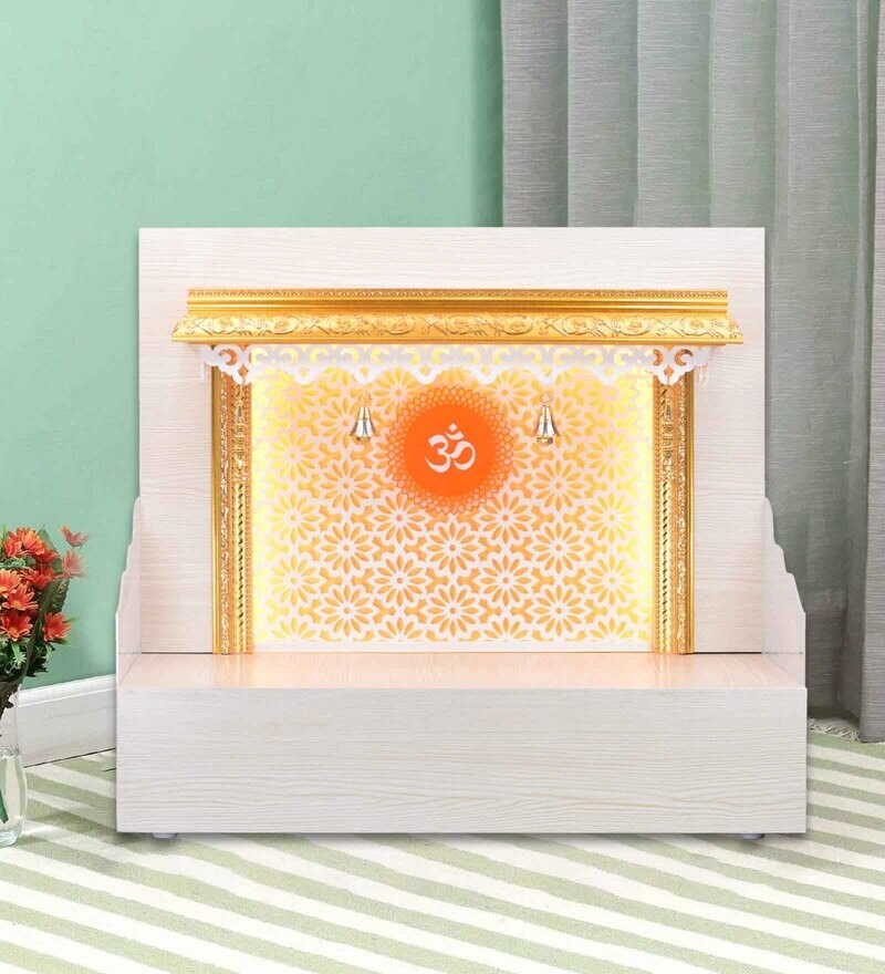 Buy The Mandir Store Shubh Pinewood Finish LED Mandir With Storage ...