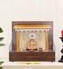 The Mandir Store Feet Madhusudan Walnut Finish Wooden LED Mandir With Storage