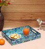 Blue Engineered Wood Rectangle Serving Tray