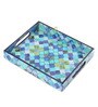 Blue Engineered Wood Rectangle Serving Tray