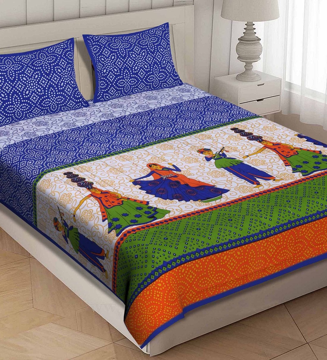 buy-traditional-jaipuri-100-cotton-104tc-double-bedsheet-with-2-pillow