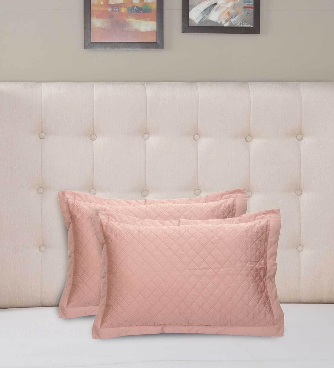 Buy Beige Solid 200 TC Cotton 20X30 Inches Pillow Covers with Filler