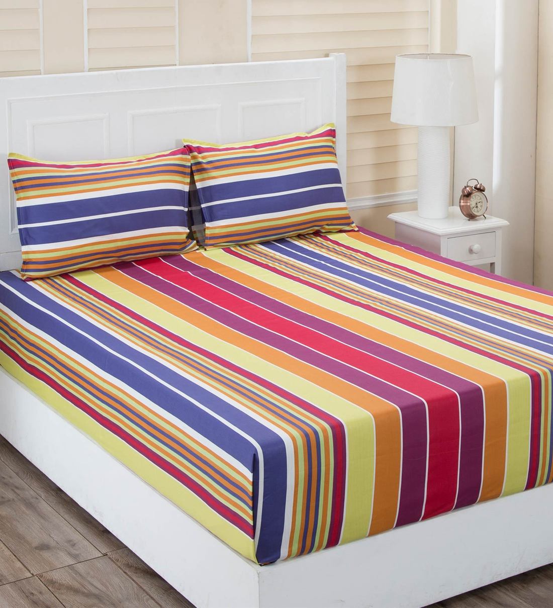 Buy Multicolor Geometric 210 TC Cotton 1 Double Bedsheet with 2 Pillow