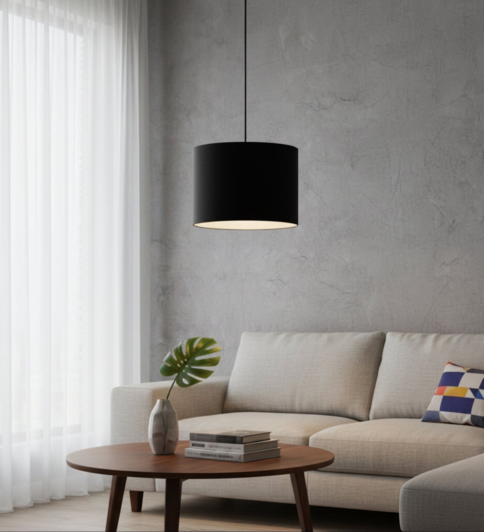 10-Inch Black Fabric Drum Pendant Light