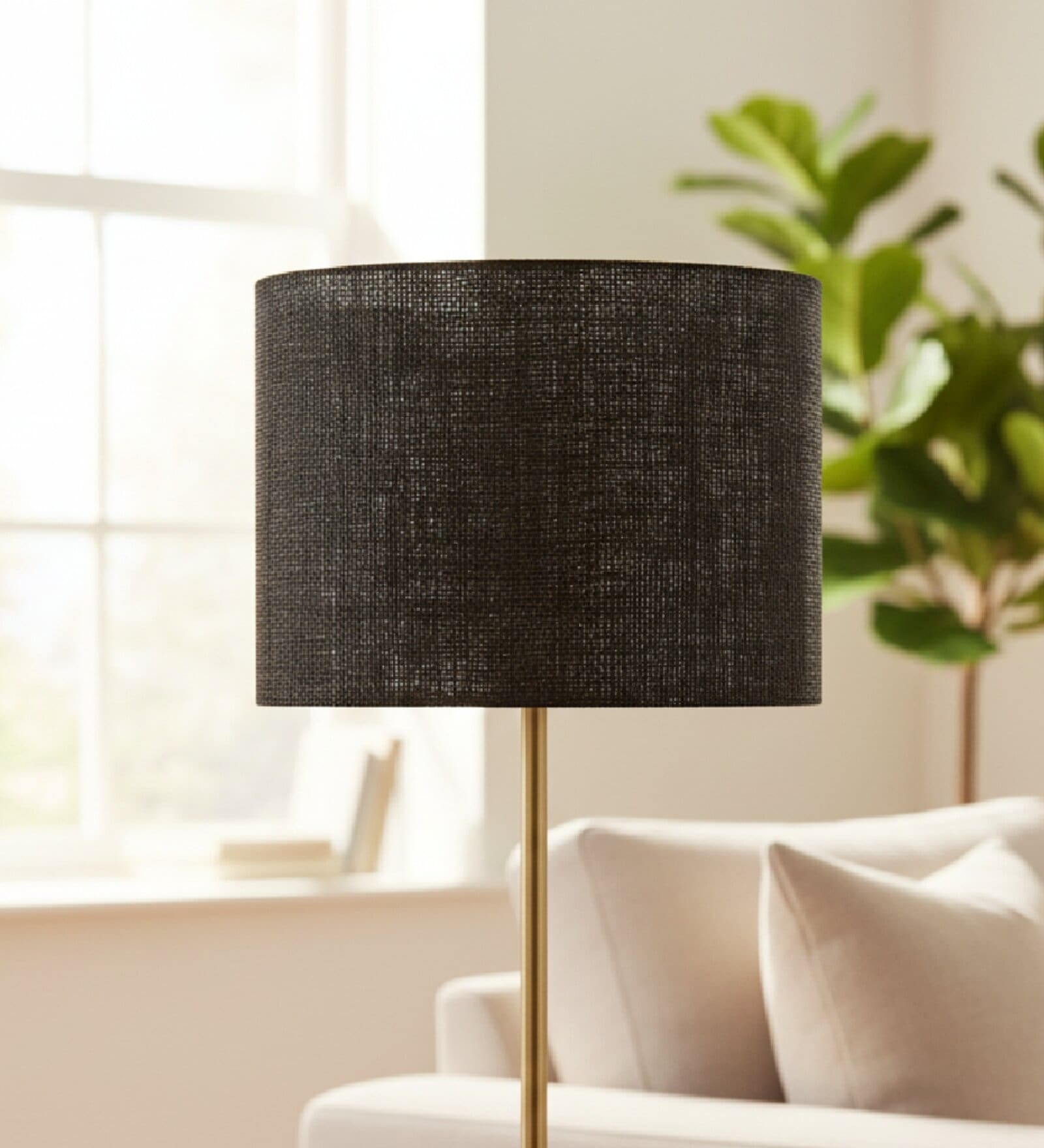 10-Inch Black Jute Fabric Drum Lampshade