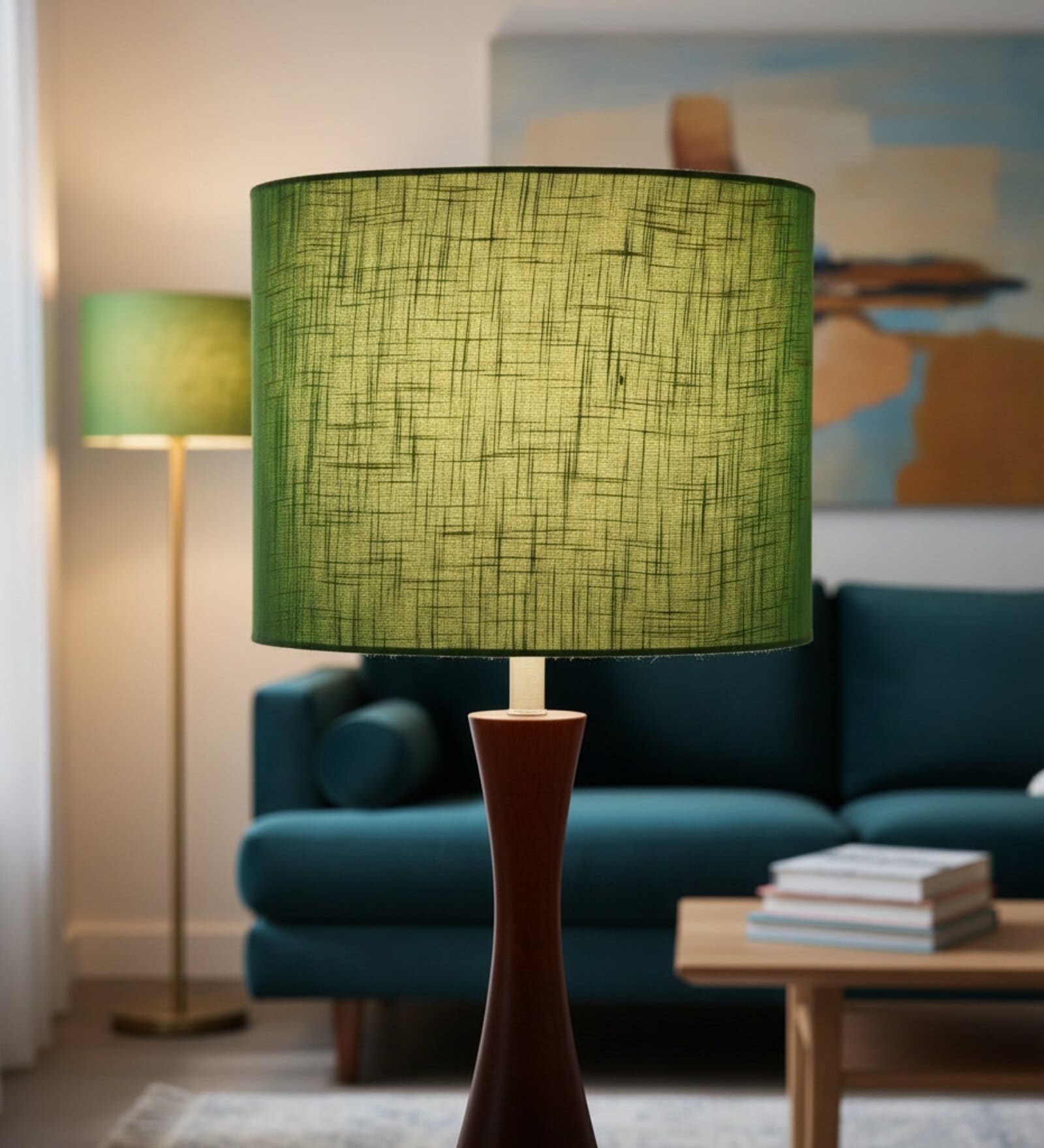 10-Inch Green Texture Fabric Drum Lampshade