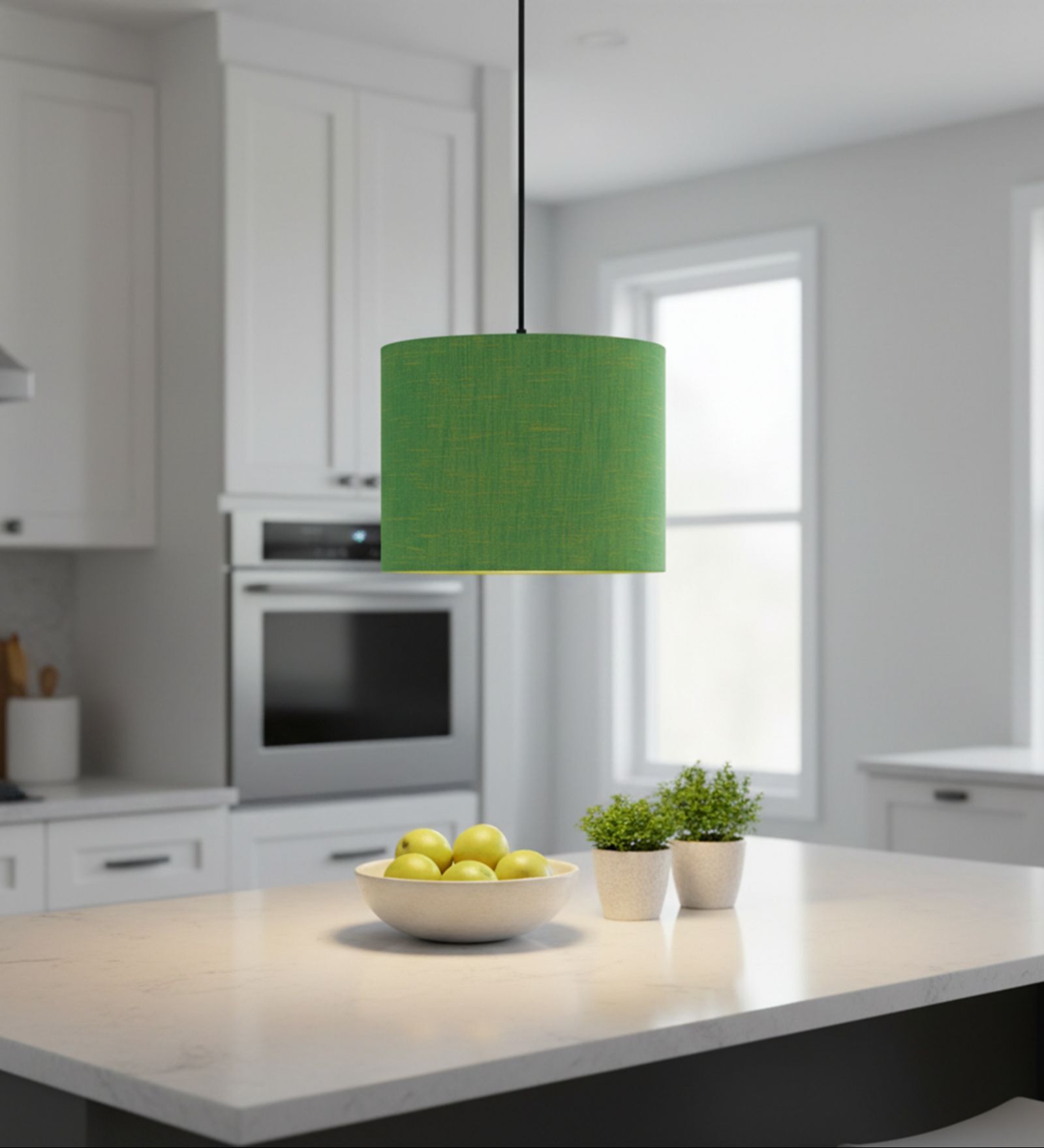 10-Inch Green Texture Fabric Drum Pendant Light