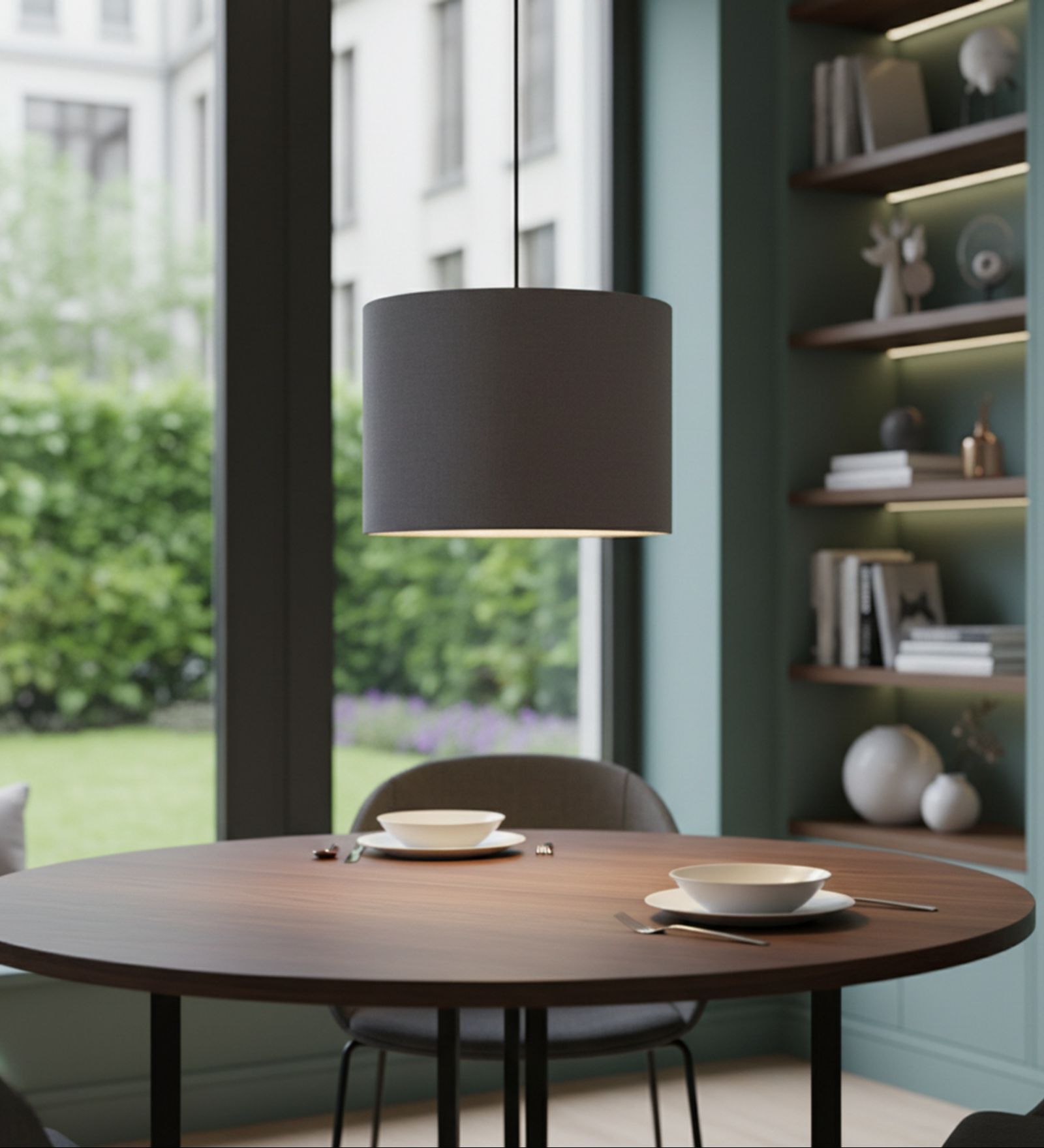 10-Inch Grey Fabric Drum Pendant Light