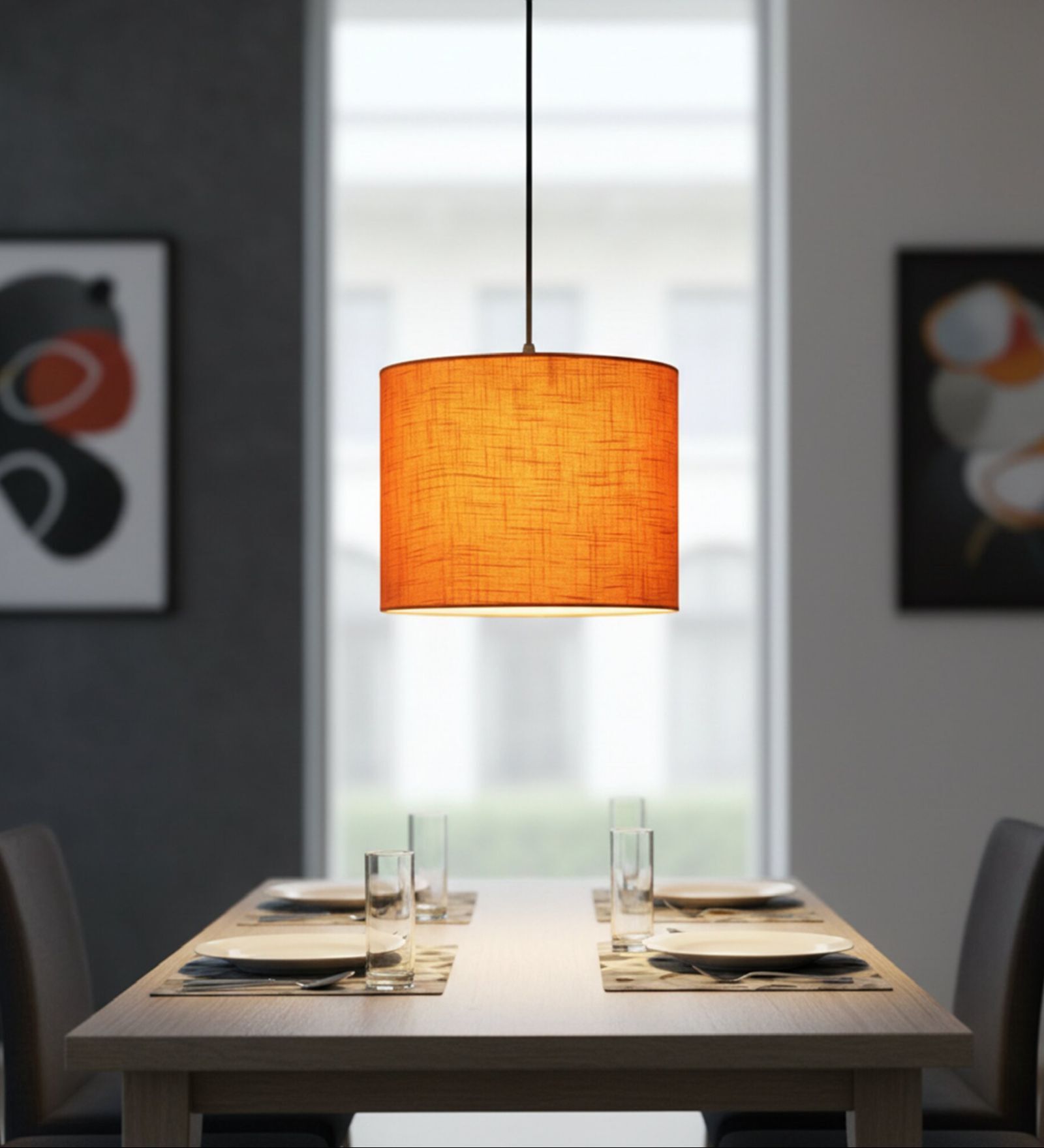10-Inch Orange Texture Fabric Drum Pendant Light