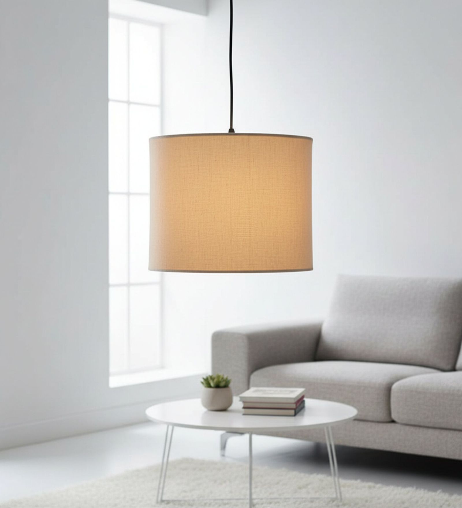 10-Inch Premium Jute Fabric Drum Pendant Light, Modern Hanging Ceiling Lamp