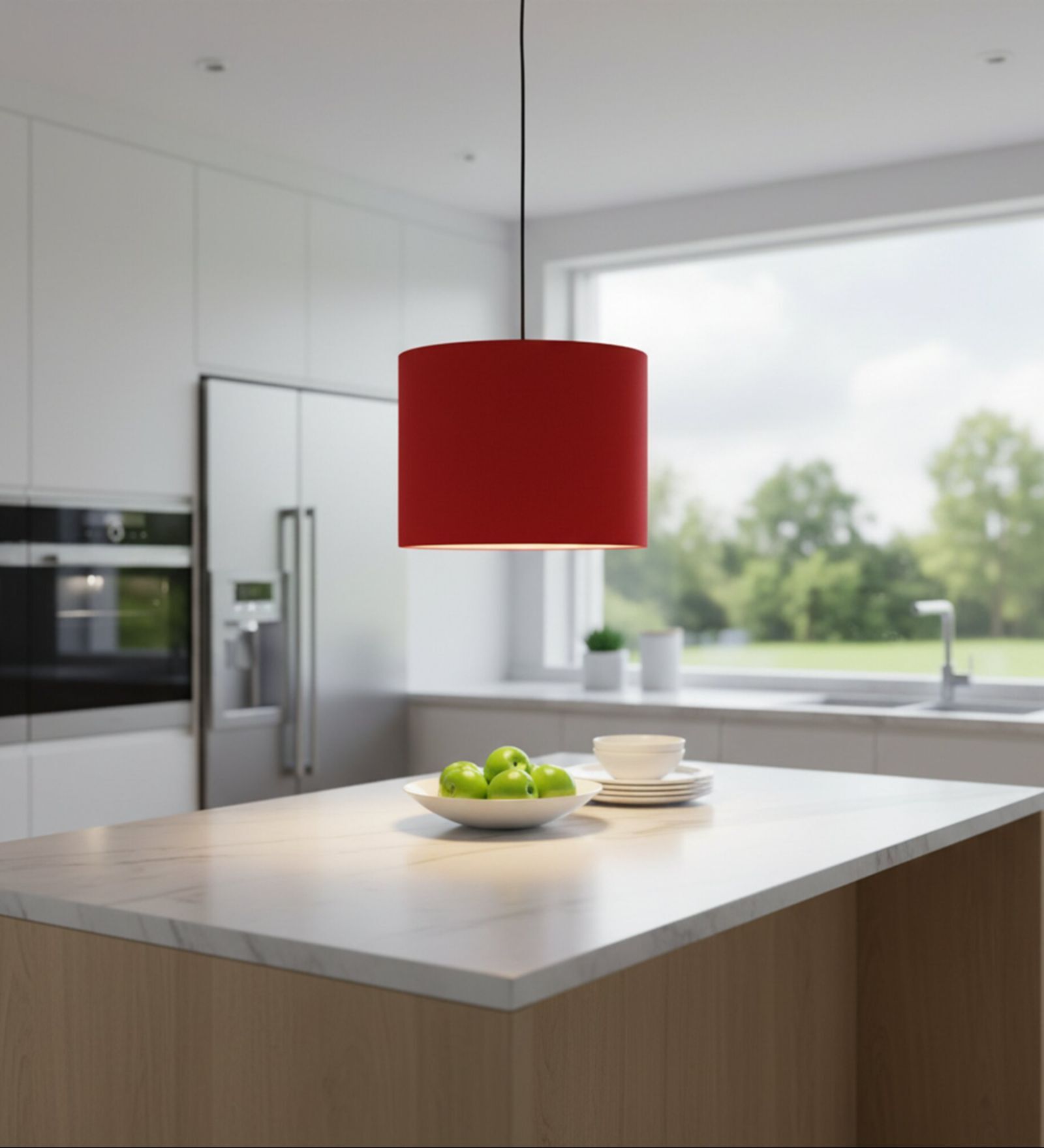 10-Inch Red Fabric Drum Pendant Light