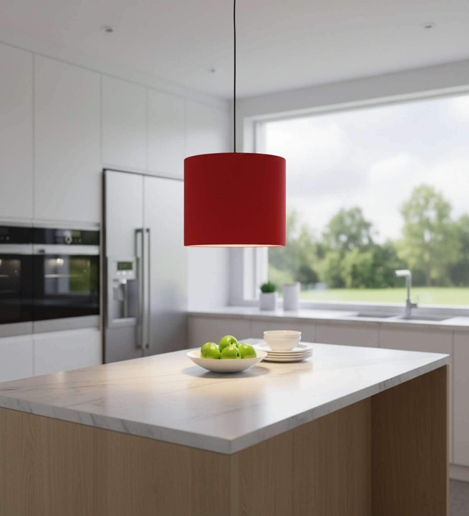 10-Inch Red Fabric Drum Pendant Light, Modern Hanging Ceiling Lamp