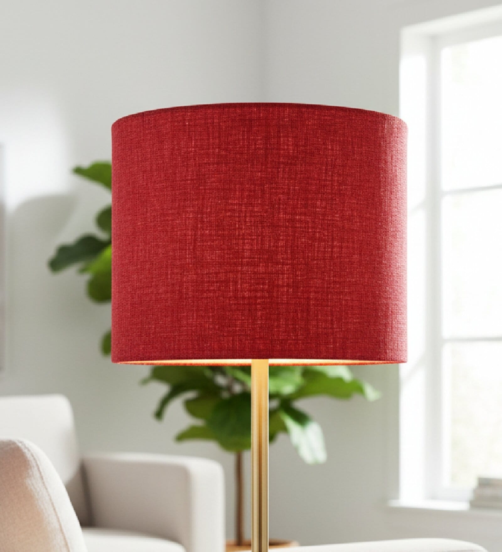 10-Inch Red Jute Fabric Drum Lampshade
