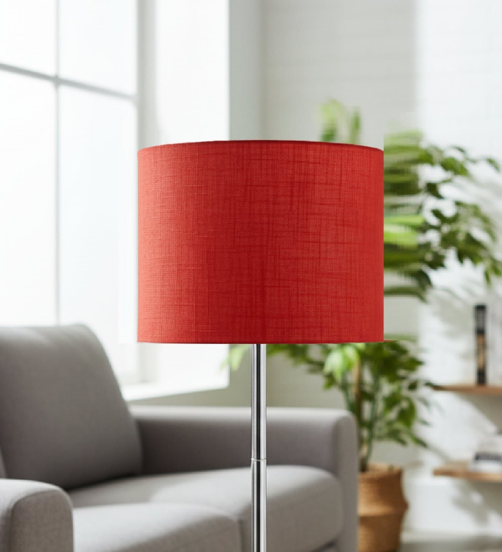 10-Inch Red Texture Fabric Drum Lampshade