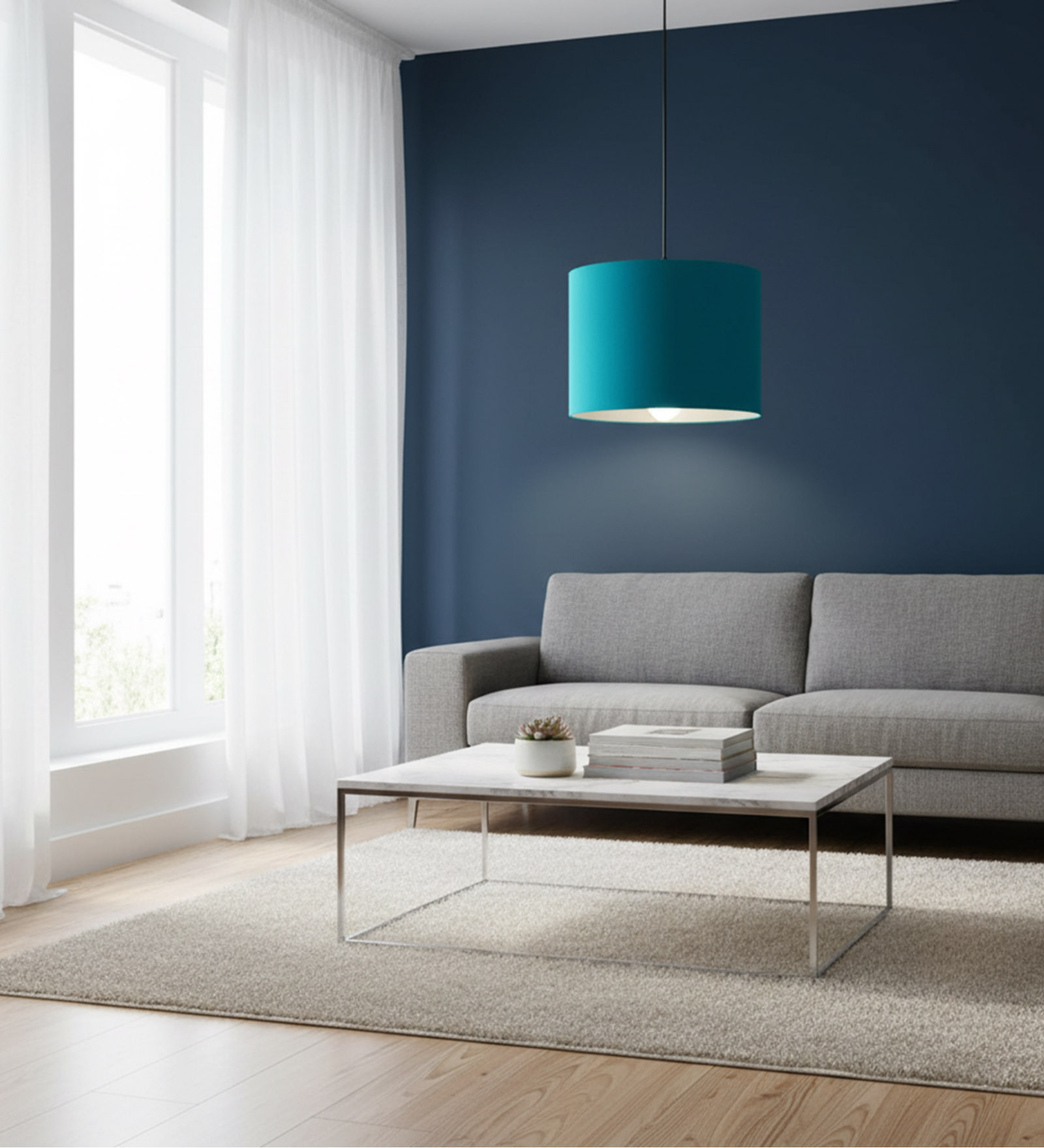 10-Inch Teal Fabric Drum Pendant Light