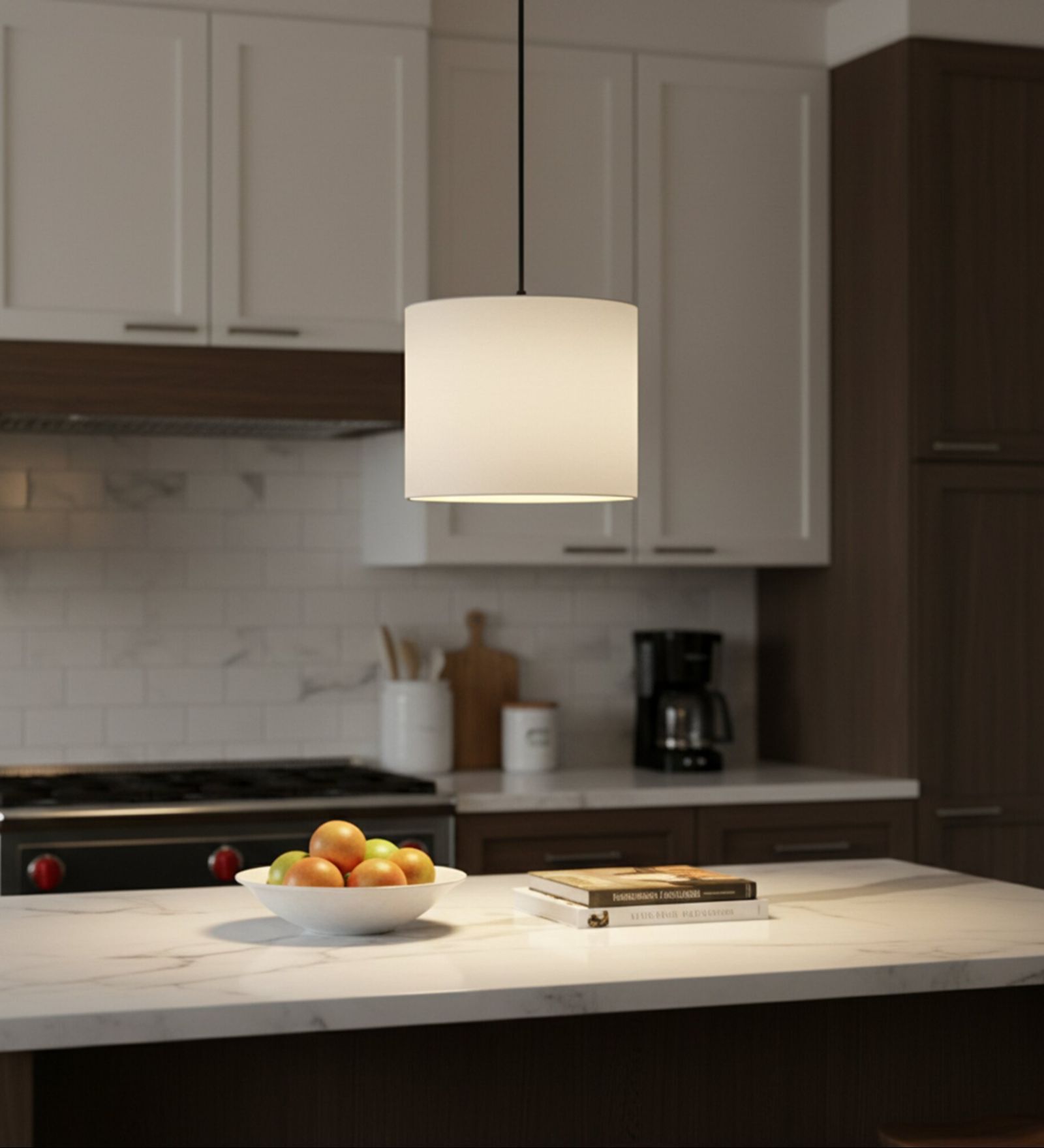 10-Inch White Fabric Drum Pendant Light