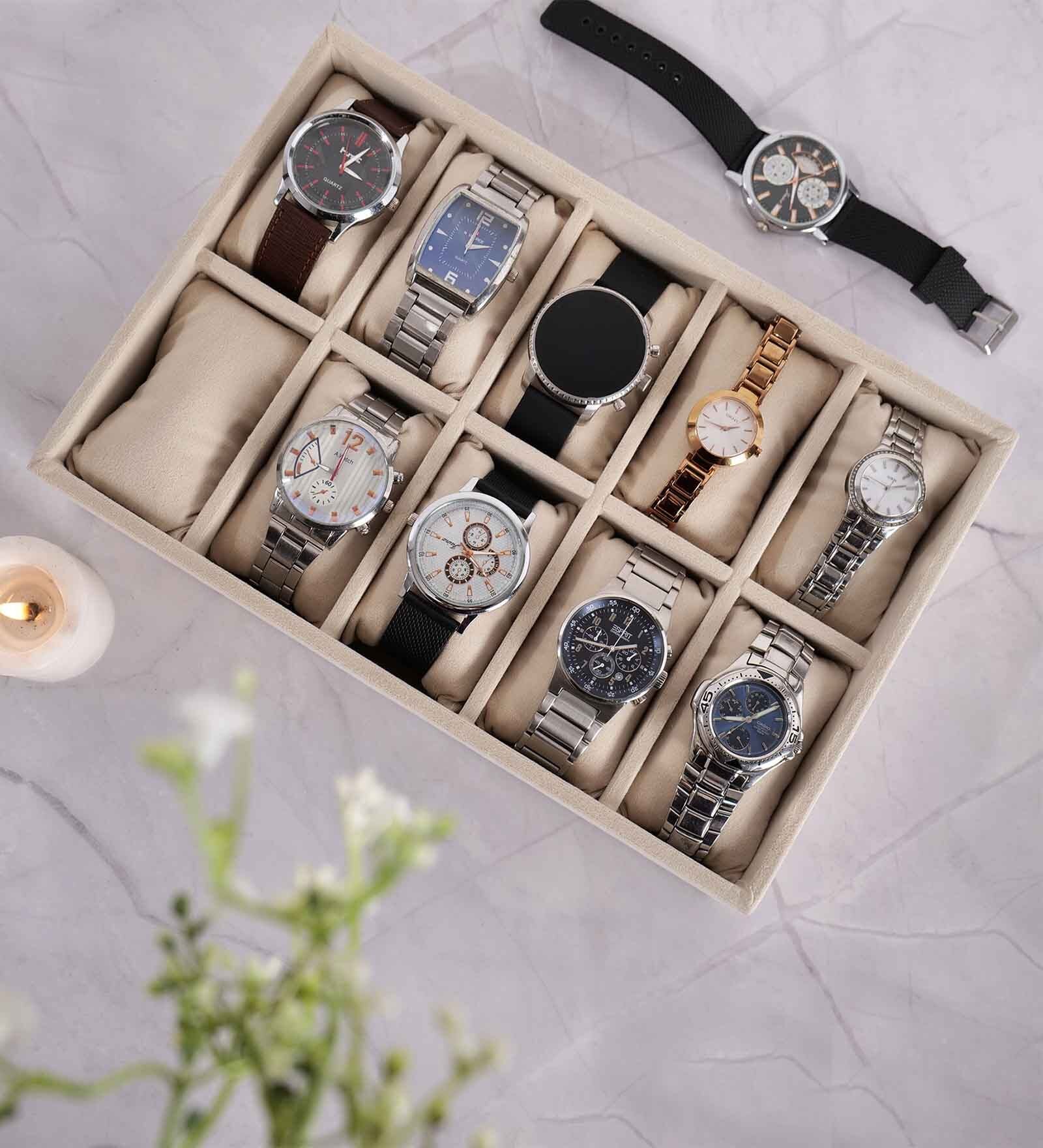 Cream 10 Slot Watch Tray
