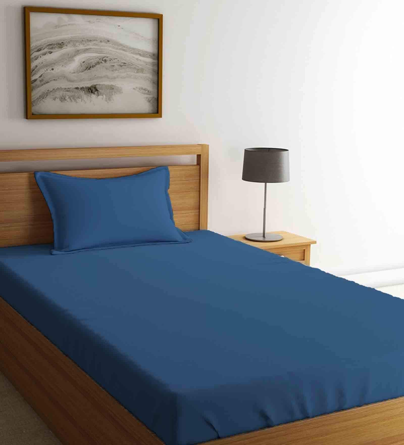 Blue Solid 144 TC 100 % Cotton Single Bedhseet with 1 pillow cover